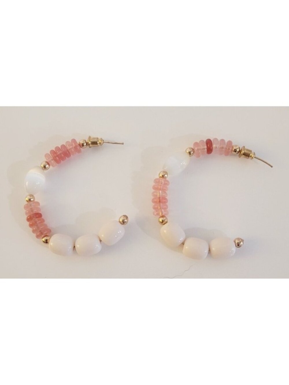 Simply Noelle Multibead Hoop Earrings Coral White and Gold
